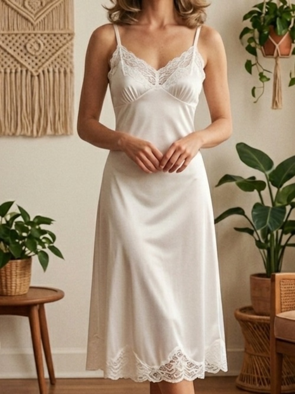 Rare VTG 60’s Wonder Maid 32 lace bridal slip dress dressing gown Union made USA